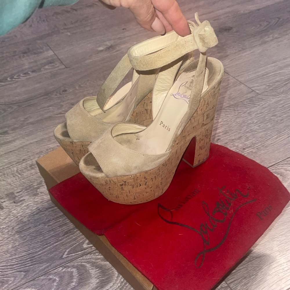 Christian Louboutin nude suede platforms